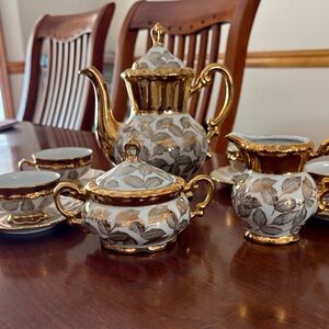 VINTAGE 50s Bavaria Mitterteich Germany Gold Leaf Espresso Set